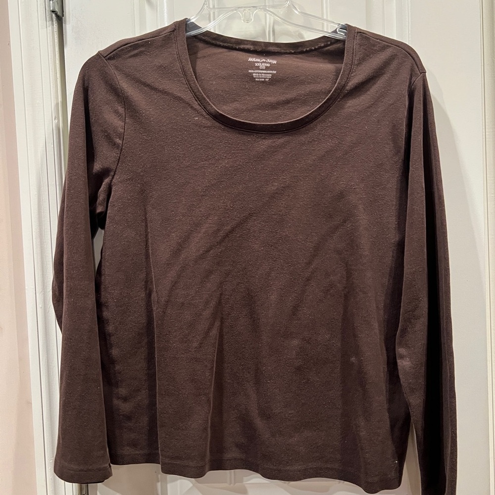White Stag Brown Long-Sleeve Scoop Neck Tee Shirt Top Sz XXL 20 2x
